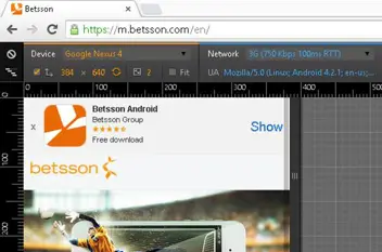 Betsson Android Promotion at Top of Page